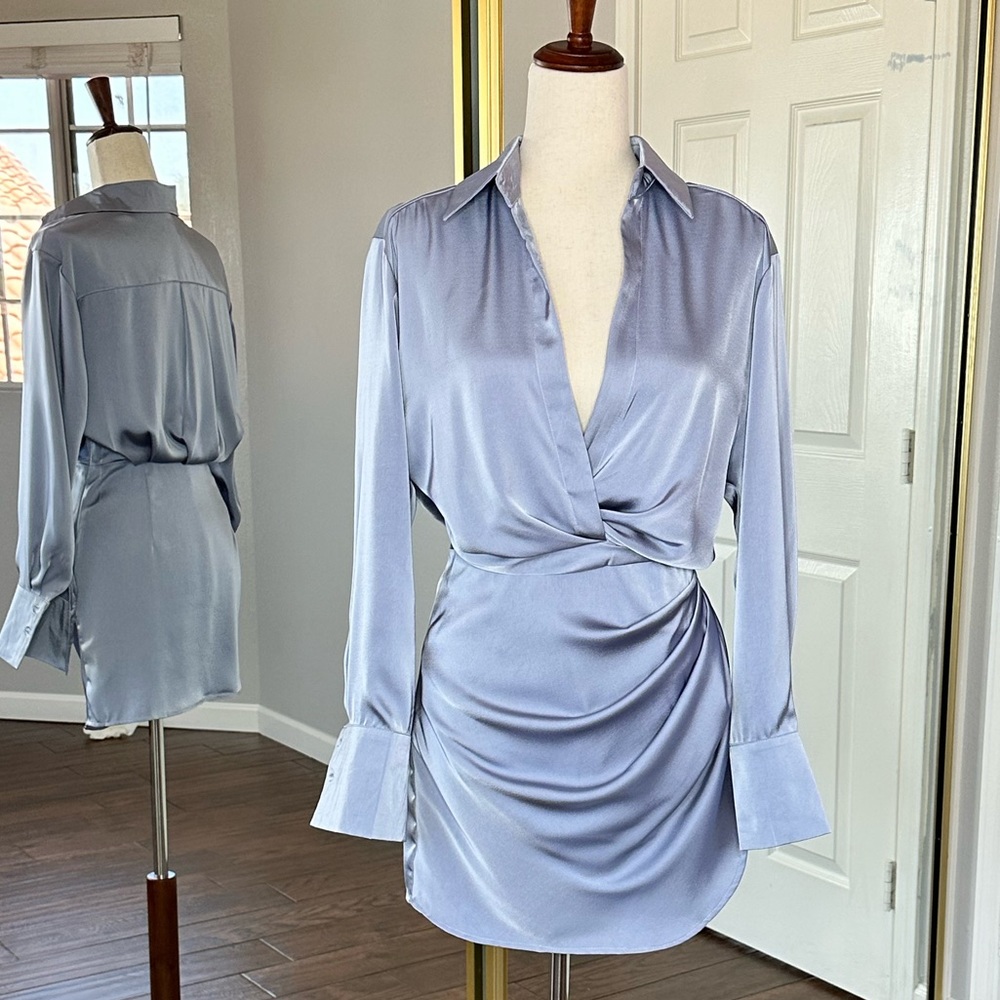 Blue Grey satin shirt dress by “edit by nine”